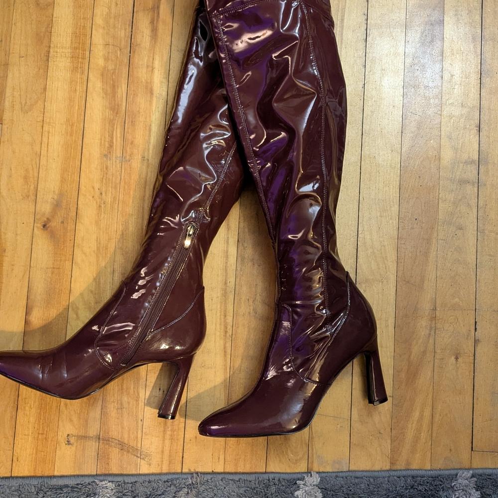 Burgundy Patent Over-the-Knee Boots (Nine West 'Sizzle')